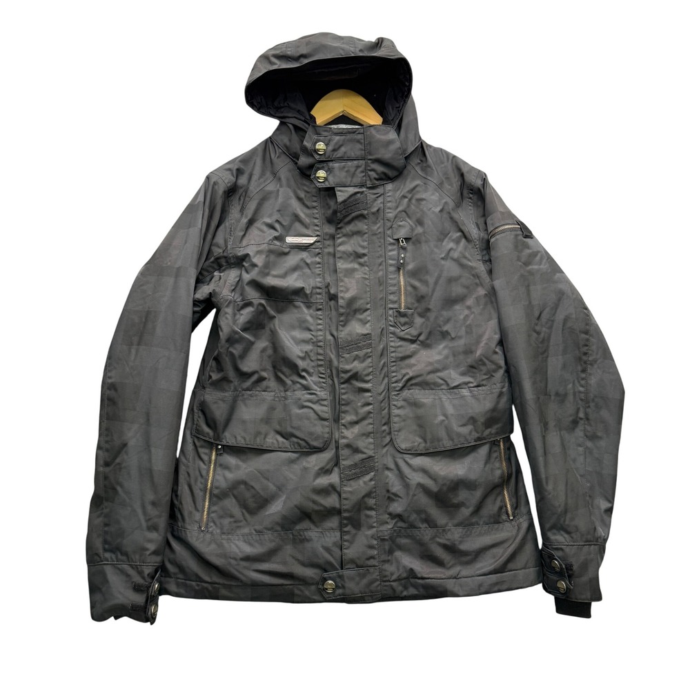 Sims Snowboarding Jacket Women's L Black Checkered Hooded‎ Technical Snow Shell